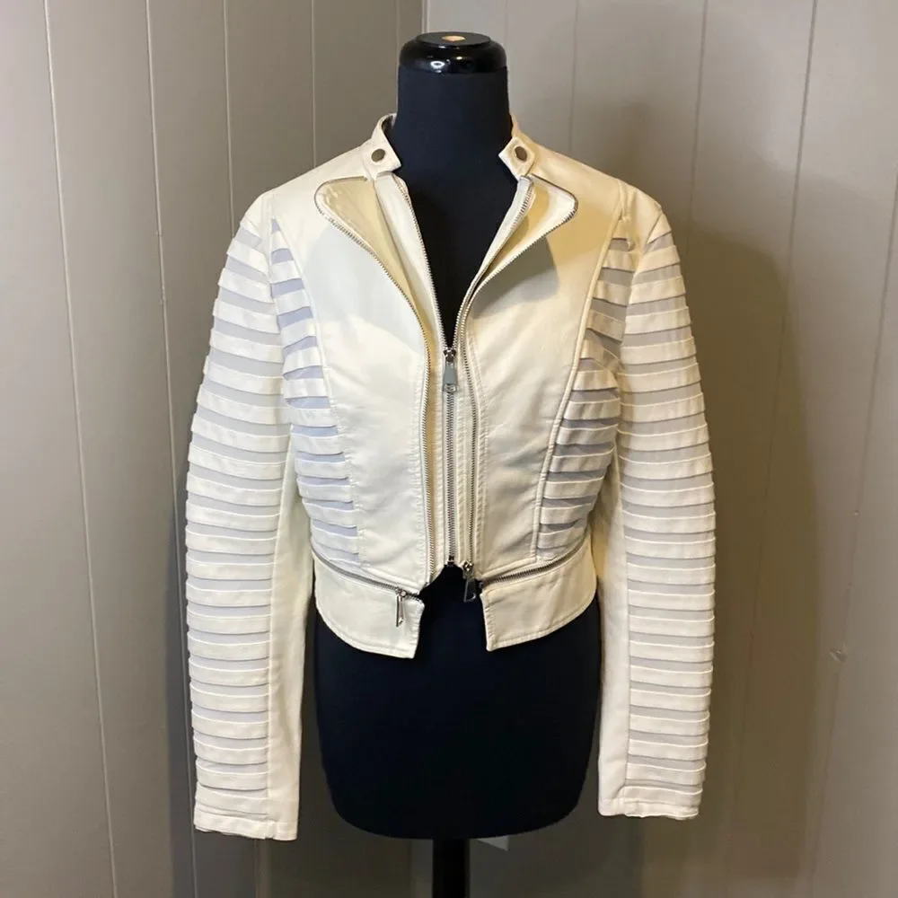 Azalea Wang Medium Moto Jacket Double Zip Up Zipper Hem Satiny Lining